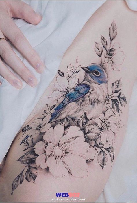 Bird And Flower Tattoo, Bluebird Tattoo, Bird Tattoos For Women, Vogel Tattoo, Muster Tattoos, Floral Tattoo Sleeve, Eagle Tattoos, Tatuaje A Color, Eagle Tattoo