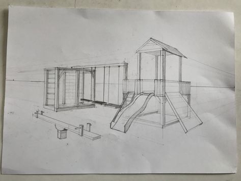 Playground Design Sketch, Playground Sketch Drawings, Outdoor Playground Design Architecture, Playground Reference, Playground Sketch, Park Perspective, Playground Drawing, Aesthetic Playground, Playground Design Plan