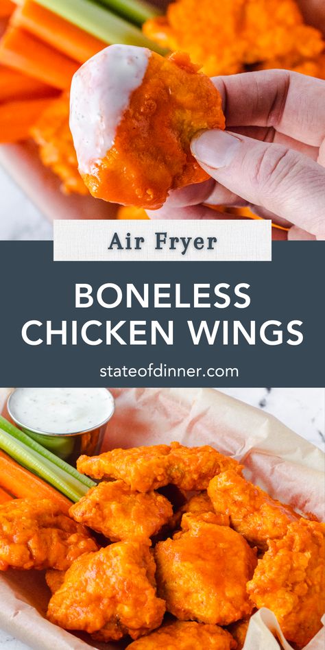 Buffalo Sauce Recipe Easy, Air Fryer Buffalo Wings, Wings In The Air Fryer, Air Fryer Buffalo Chicken, Buffalo Chicken Wings Recipe, Chicken Appetizer Recipes, Buffalo Sauce Recipe, Boneless Chicken Wings, Frozen Chicken Wings