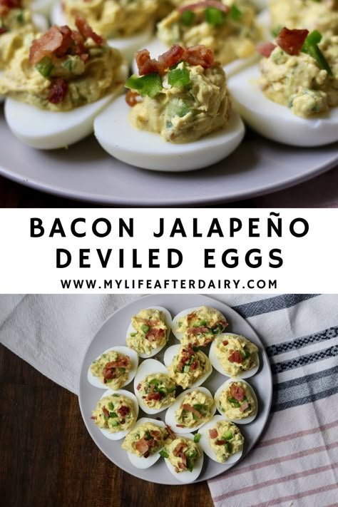 Jalapeño Deviled Eggs, Jalapeno Deviled Eggs, Eggs With Bacon, Jalapeno Bacon, Devilled Eggs Recipe Best, Best Deviled Eggs, Bacon Deviled Eggs, Deviled Eggs Classic, Stuffed Jalapenos With Bacon