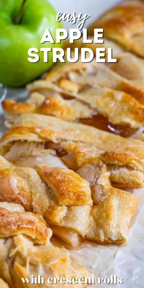 Easy Apple Strudel Recipe, Apple Strudel Recipe, Easy Apple Strudel, Apple Pastry, Strudel Recipes, Cinnamon Glaze, Crescent Recipes, Apple Breakfast, Apple Recipes Easy