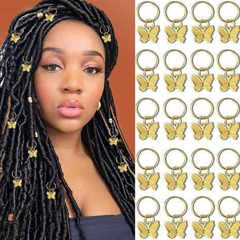 PRICES MAY VARY. 💖High Quality Material:20PCS gold butterfly hair clips braid charms are made of alloy with plated technique, that light weight and not easy to be broken or faded.Our beautiful butterfly braid accessories can bring you a variety of wearing experiences and make you look more eye-catching in the crowds. 💖Suitable Size: Dreadlock hair beads are 0.98in/2.5cm in total length,that can suit for women's various hairstyles,such as passion twist, butterfly braids hair, spring twist, marl Loc Jewelry Hairstyles, Box Braids Beads, Butterfly Braids, Butterfly Hairstyle, Rose Gold Hair Accessories, Hair Accessories Gold, Marley Twist, Hair Spring, Butterfly Braid