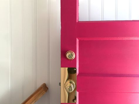 Pink Front Doors, Sherwin Williams Front Door, Exterior Entrance Doors, Teal House, Front Door Paint, Exterior Entrance, Picking Paint Colors, Pink Front Door, Door Paint