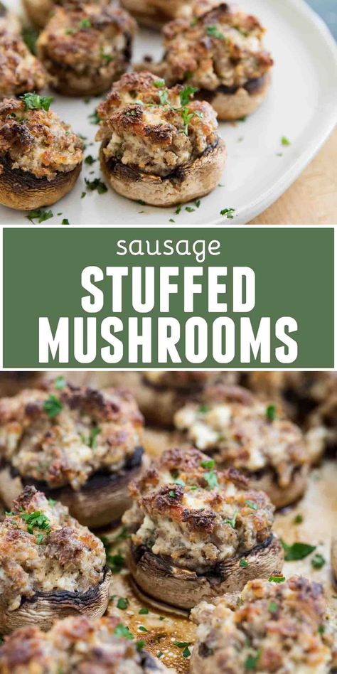 Mushrooms Stuffed With Sausage, Stuffed Mushrooms With Cream Cheese And Sausage, Sausage Stuffed Mushrooms Easy, Sausage And Cream Cheese, Sausage Stuffed Mushrooms, Thanksgiving Foods, Belgian Food, Stuffed Mushroom, Crowd Pleasing Appetizers