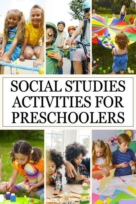 Engage young minds with our collection of 50+ Social Study Activities tailored for preschool kids! From exploring community helpers and cultures to learning about friendship, empathy, and teamwork, these hands-on activities foster social awareness and understanding. Social Studies Center Preschool, Social Studies Lesson Plans Preschool, Social Science Preschool Activities, Preschool Social Studies Activities Easy, Social Studies Lessons For Preschool, Preschool Culture Activities, Pre K Social Studies Activities, Social Study Activities For Preschoolers, Social Studies For Preschool