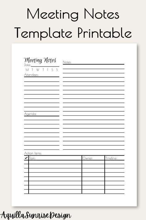 Meeting Notes Printable Free, Meeting Journal, Meeting Agenda Template Printable Free, Meeting Notes Template Free, Meeting Notes Printable, Meeting Notes Template, Daily Work Planner, Meeting Agenda Template, Meeting Planner