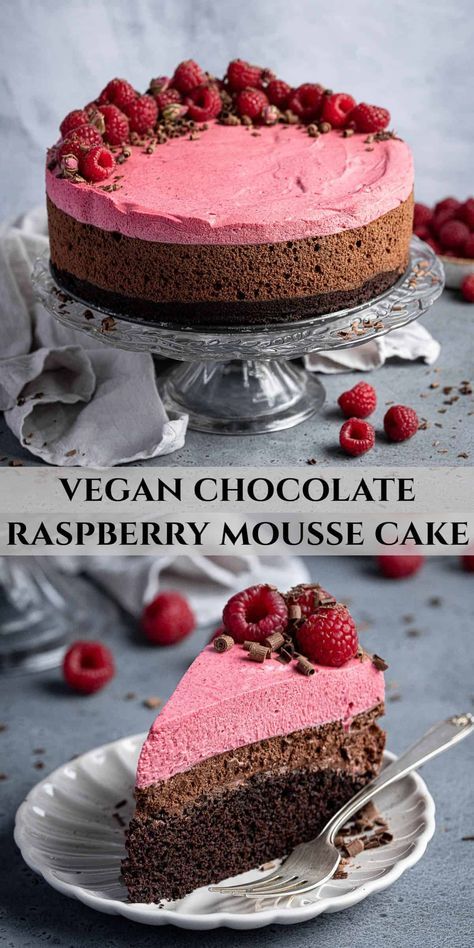 Vegan Chocolate Raspberry, Chocolate Raspberry Mousse, Chocolate Raspberry Mousse Cake, Raspberry Mousse Cake, Dark Chocolate Mousse, Vegan White Chocolate, Raspberry Mousse, Vegan Baking Recipes, Raspberry Chocolate