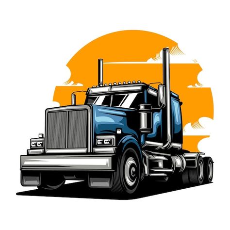 Vector semi truck illustration with soli... | Premium Vector #Freepik #vector #cartoon-truck #car-illustration #car-cartoon #illustrations Classic Car Illustration, Company Badge, Truck Illustration, Dibujos Toy Story, Monkey Illustration, Semi Trailer Truck, Army Girlfriend Pictures, Truck Stickers, Truck Paint