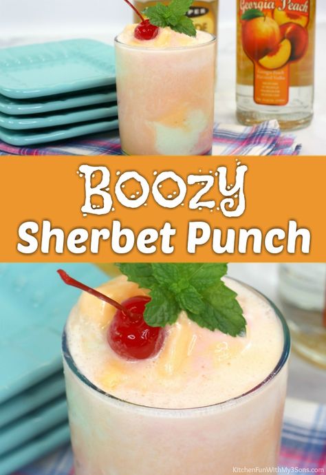 Boozy Sherbet Punch cocktail recipe. This is a one serving version of the traditional punch and is so tasty. Cocktail Recipes | drink recipes alcoholic #punch #recipe #drinks #cocktail #sherbet Pina Colada Punch Recipe, Pina Colada Punch, Punch Drink, Pina Colada Recipe, Party Punch Recipes, Deserted Island, Punch Drinks, Summertime Drinks, Punch Recipe