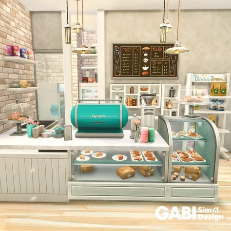 No CC || the sims 4 house exterior || the sims 4 exterior || the sims 4 house || the sims 4 house interior || the sims 4 interior || house design || house inspo || cafe design || cafe decor || cafe inspo Sims 4 Coffee Shop Interior, Bakery Sims 4 No Cc, Cafe Build Bloxburg, Sims 4 Bakery Ideas, Sims Cc Restaurant, Bloxburg Cafe Outside, Sims 4 Restaurants Cc, Sims Shop Ideas, Bloxburg Cafe House