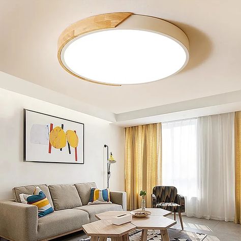 Round Led Ceiling Light, Electric Bulb, Ceiling Lamps, Modern Ceiling, Wood Material, Modern Ceiling Light, Design Living Room, Flush Ceiling Lights, Round Design