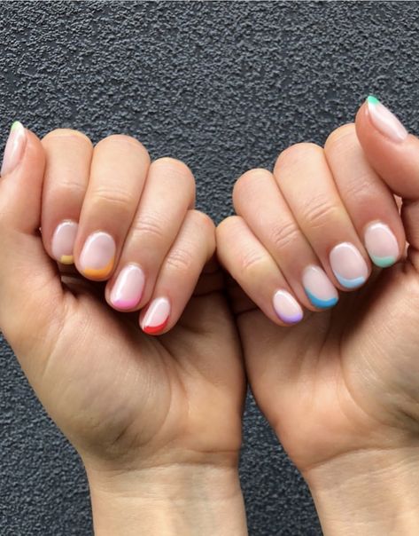 Nail inspiration, manicure inspo, nail polish, fall nail trends, colorful french manicure, fall fashion, fall trends, fall style, @paintboxnails Multicolored Nails, Milky Nails, Nagellack Trends, Minimal Nails, Cute Acrylic Nail Designs, Nail Swag, Short Acrylic Nails Designs, Dipped Nails, Minimalist Nails