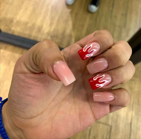 Coffin short acrylic nails with flame detail Short Flame Nails, Coffin Short Acrylic Nails, Nails With Flames, Nails Fire, 12th Birthday Party Ideas, Flame Nails, 12 Birthday, Short Acrylic, Nails Red