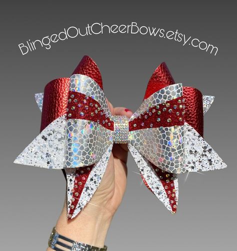 Competition Cheer, Competitive Cheer, Red And Silver, Cheer Bow, Cheer Bows, Red Rhinestone, Silver Rhinestone, Niall Horan, Hair Accessories