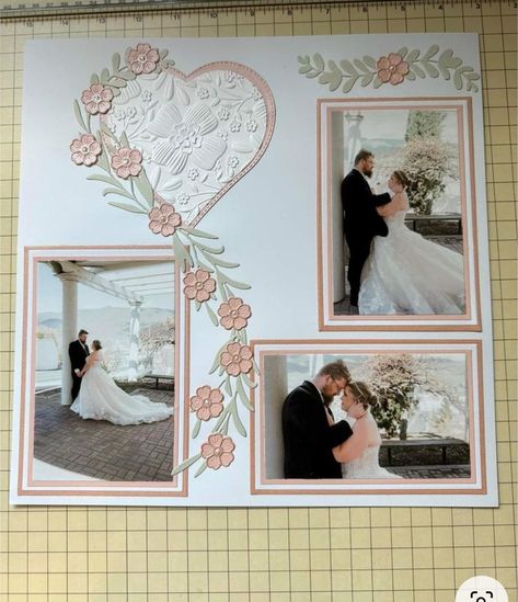 Wedding Scrapbook Pages Layouts Simple, Engagement Scrapbook, Bride Scrapbook, Wedding Photo Album Layout, Travis Wedding, Wedding Layouts, Wedding Album Scrapbooking, Wedding Layout, Bridal Shower Scrapbook