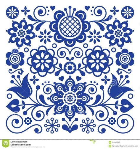 Illustration about Traditional design embroidery with flowers in navy blue, tulips and leaves decoration, vintage inspired background on white. Illustration of decor, holidays, design - 112485240 Folklore Art, Flowers Ceramic, Arte Folk, Tile Trivet, Folk Art Flowers, Folk Design, Ornament Design, Retro Vector, Scandinavian Folk Art