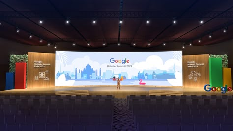 Hotelier Summit 2023 on Behance Stage Scenography, Summit Stage, Graphic Design Exhibition, Google Event, Stage Lighting Design, Event Booth Design, Concert Stage Design, Corporate Event Design, Event Booth