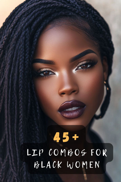 Make a statement with 45 bold lip combos for black women. These striking combinations feature daring colors and dynamic finishes to enhance your look with confidence. Click to explore these bold inspirations and let your lips do the talking! 💄🔥 #BoldLipCombos #BeautyForBlackWomen #StrikingColors #DynamicFinishes #MakeupInspo #LipArt #ConfidentBeauty Red Lip Black Women Makeup, Burgundy Eyeshadow Looks Black Women, Lip Liner Looks Black Women, Lip Color Combo, Dark Skin Makeup Looks Eyeshadows, Black Women Lips, Lip Colors For Dark Skin, Lip Combos For Dark Skin, Lip Combos For Black Women