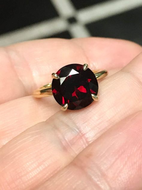 Etsy Garnet Single Stone Ring Large Garnet Solitaire 14K Garnet Engagement Ring 14K Red Natural Gemstone Single Stone Rings Gold For Women, Round Garnet Ring, Butterfly Museum, January Birthstone Rings, Garnet Engagement Ring, Single Stone Ring, Women's Rings, Red Jewelry, Proposal Engagement