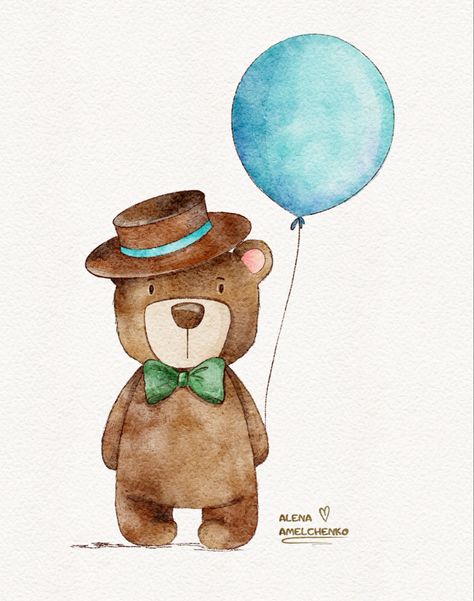 Children illustration Teddy Watercolor, Watercolour Bear, Teddy Bear Watercolor, Drawn Cards, Watercolor Portrait Painting, Bear Watercolor, Hand Drawn Cards, Kids Watercolor, Cute Teddy