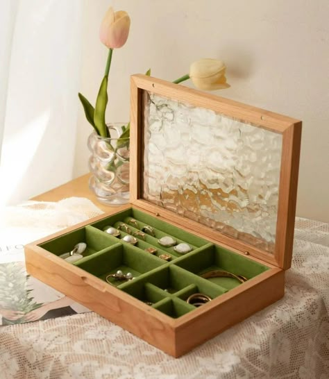 Solid Wood Vintage Glass Jewelry Box, Large Wooden Jewelry Box, High-end Exquisite Jewelry Wooden Storage Box, Gift for Women | MakerPlace by Michaels Jewelry Box Vintage Wooden, Wood Jewelry Box Ideas, Diy Jewelry Box Wooden, Jewlrey Box, Diy Jewelry Box, Begonia Flower, Modern Jewelry Box, Jewelry Box Wood, Wooden Memory Box