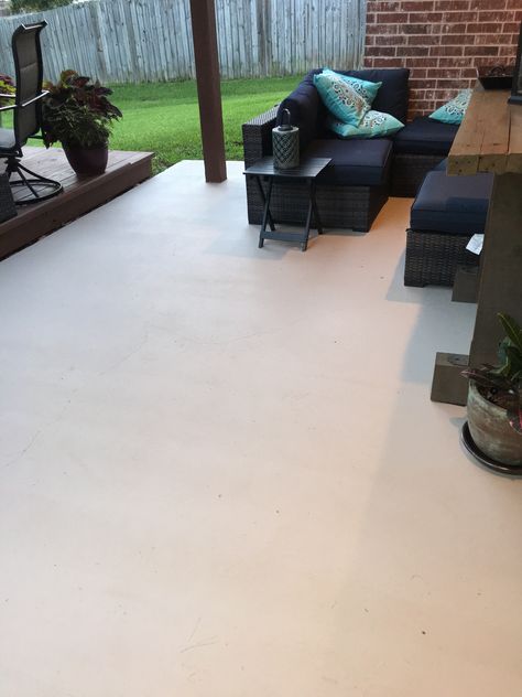 Solid concrete stain HC149 White Concrete Paint, White Concrete Patio, Concrete Patio Paint Colors, Outdoor Stained Concrete, White Concrete Stain, Stained Concrete Floors Outdoors, Concrete Painted Floors Outdoor, Patio Stained Concrete, Sherwin Williams Concrete Stain Colors