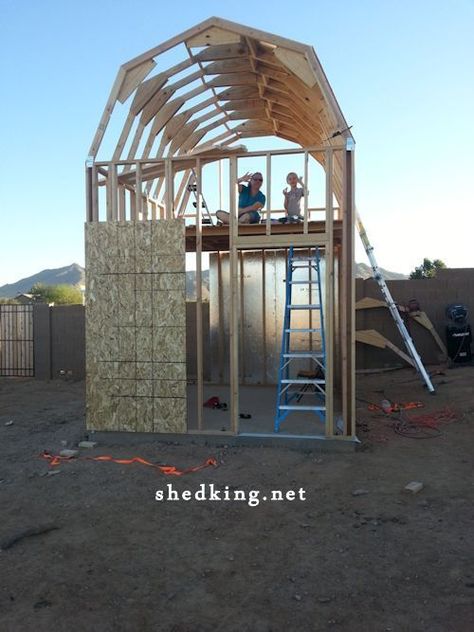 Now That's a Loft!  A useful barn shed with tall loft Tall Shed, Shed Design Ideas, Shed With Loft, Build Your Own Shed, Shed Construction, Build A Playhouse, Steel Framing, Shed Building Plans, Large Sheds