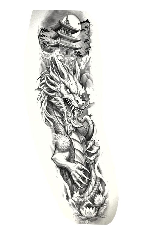 Japan Dragon Tattoo, Dragon Tattoo Stencil, Half Sleeve Tattoos Sketches, Samurai Tattoo Sleeve, Dragon Tattoo Drawing, Dragon Tattoo Arm, Asian Dragon Tattoo, Dragon Tattoo Ideas, Dragon Tattoos For Men