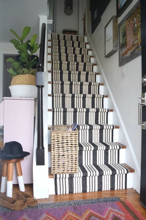 Learn from our Mistakes when installing a Stair Runner Farmhouse Staircase, Basement Suite, Farmhouse Stairs, Stairs Runner, Suite Design, Staircase Runner, Rustic Basement, Staircase Remodel, Staircase Makeover