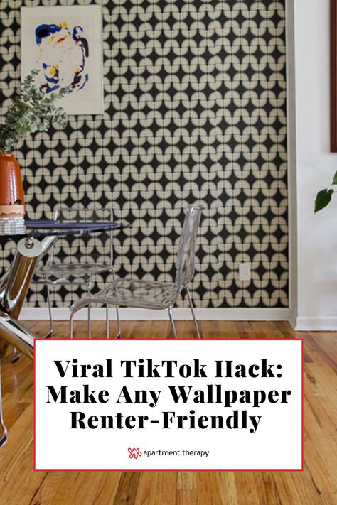 Discover how any wallpaper can automatically be renter-friendly with this helpful TikTok hack. Renter Friendly Dark Decor, Moody Rental Apartment, Temporary Wall Covering For Renters, Renter Friendly Tv Mount, Rental Friendly Wallpaper, Renter Friendly Wall Covering, Apartment Friendly Wallpaper, Renter Friendly Wall Panelling, Renter Friendly Hacks