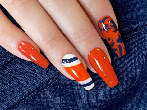 Chicago Bears Nails, Chicago Nails, Bear Nails, Football Nails, Shape Chart, Bears Nails, Alcohol Wipes, Chicago Shows, Painted Nails