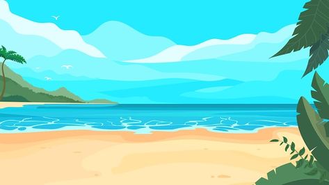 Premium Vector | Vector cartoon landscape of a tropical beach with sand tropical plants and an island on the horizon Beach Vector Art, Beach Background Landscape, Island Cartoon, Cartoon Island, Island Background, Cartoon Landscape, Beach Vector, Hawaii Landscape, Beach Cartoon