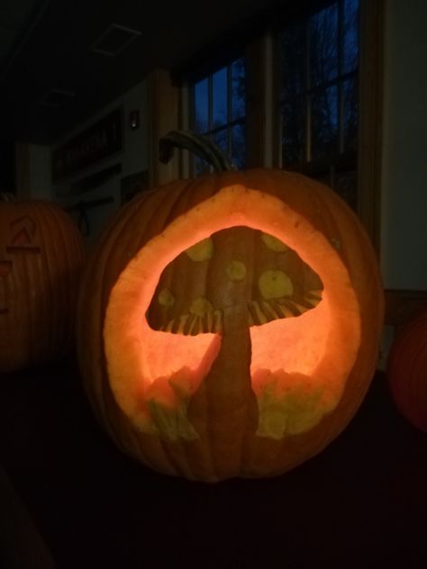 a little fly agaric, amanita muscaria for a school contest!! Try it out and leave a photo :) Pumpkin Carving Ideas Cottagecore, Science Pumpkin Carving Ideas, Easy Mushroom Pumpkin Carving, Mushroom Carved Pumpkin, Mushroom Jack O Lantern, Mushroom Pumpkin Carving Ideas, Pumpkin Carving Ideas Mushroom, Pumpkin Carving Mushroom, Mushroom Pumpkin Carving