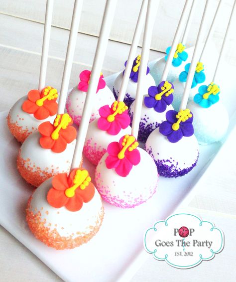 Hawaiian Cake Pops, Luau Cake Pops, Hawaiian Themed Cake, Cupcake Pops, Hibiscus Cake, Baking Birthday Cake, Flower Cake Pops, Themed Cake Pops, Hawaiian Cake