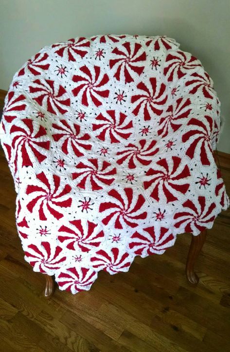 Christmas Candy Cane Decorations, Christmas Afghan, Christmas Crochet Blanket, Peppermint White, Holiday Blankets, Irish Crochet Dress, Candy Cane Ornament, Handmade Throws, Christmas Blankets