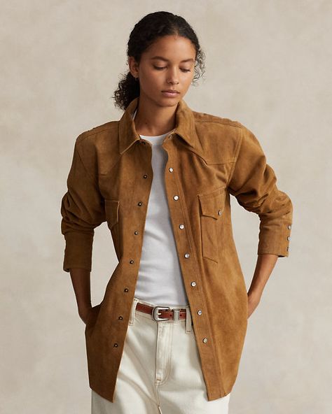 Ralph Lauren Western, Western Shirt, Suede Jacket, Western Shirts, Jumpers And Cardigans, Brown Suede, Western Fashion, Casual Chic, Polo Ralph