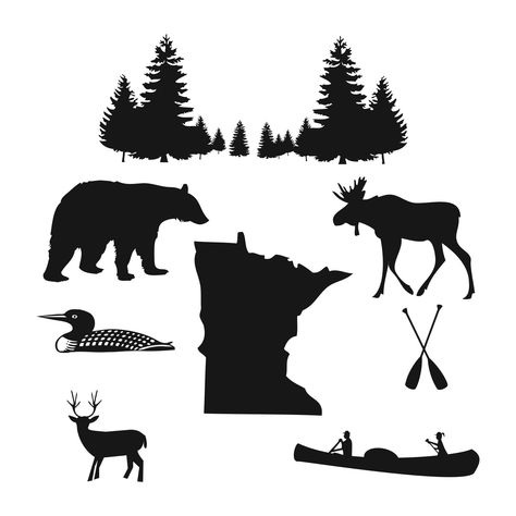 Excited to share the latest addition to my #etsy shop: Minnesota SVG file, cut file, Silhouette Cameo file, https://etsy.me/2qLkAsk #supplies #black #kidscrafts #yes #minnesotaclipart #canoe #pinetrees #moose #deer Stencil Pictures, Minnesota Svg, Minnesota Tattoo, Cricut Patterns, Moose Deer, Silhouette Cameo Files, Cricut Svgs, Wildlife Artwork, Silhouette Clip Art