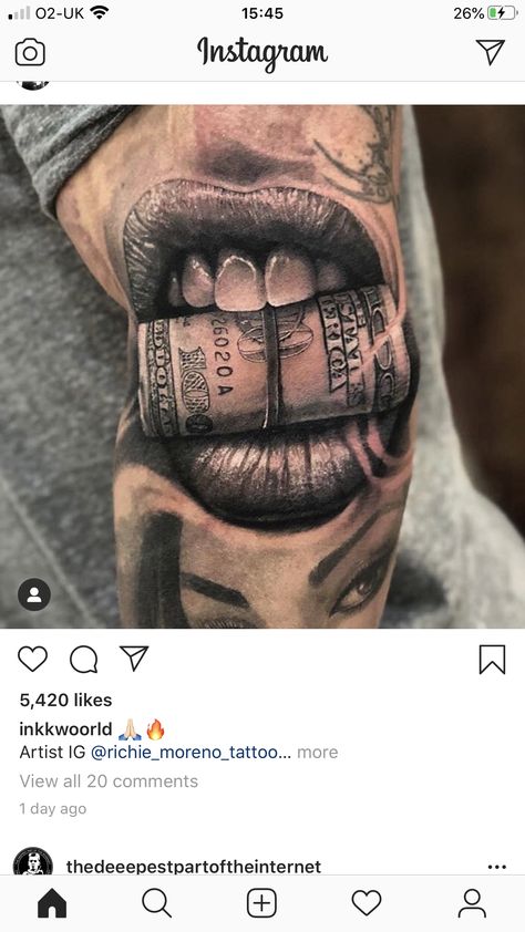 Money Talks Tattoo, Money Tattoos For Men, Money Tattoo Designs, Money Sign Tattoo, Money Tattoos, Cool Money, Faith Tattoos, Dollar Tattoo, Art Chicano