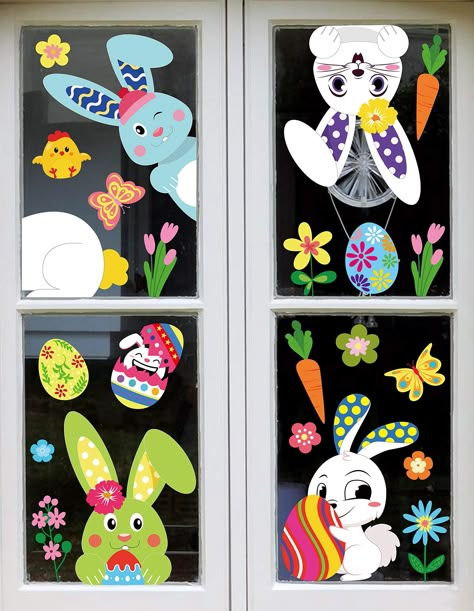 jollylife 71PCS Easter Bunny Window Cling Decorations - Egg Hunt Games Decals Home Party Ornaments : Amazon.co.uk: Home & Kitchen Påskeaktiviteter For Barn, Egg Hunt Games, Easter Window Decorations, Diy – Velikonoce, Glass Theme, Easter Games, Spring Window, Easter Stickers, Window Cling