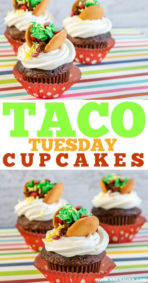 Taco Cupcakes, Taco Cake, Vegetarian Tacos Recipes, Dessert Items, Easy Taco, 5 De Mayo, Cupcake Ideas, Taco Tuesday, Roasted Sweet Potatoes