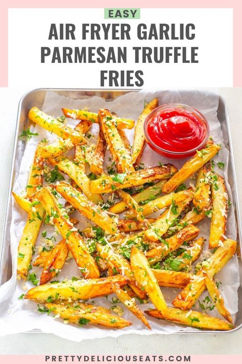 Garlic Parmesan Truffle Fries, Truffle Fries Recipe, Air Fried French Fries, Garlic French Fries, Fried French Fries, Healthy French Fries, Air Fry French Fries, Air Fryer Fries, Parmesan Truffle Fries