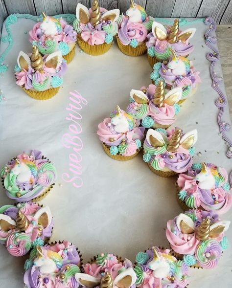 Unicorn Cake Cupcake, Number 3 Unicorn Cake, 3rd Birthday Cupcakes For Girl, 3rd Birthday Unicorn Party, Unicorn Pull Apart Cupcakes, Unicorn Cupcakes Ideas, Unicorn Birthday Cupcakes, 3rd Birthday Unicorn, Unicorn Cupcake Cake