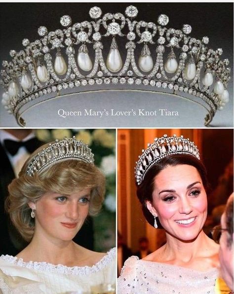 The beautiful Lover's Knot Tiara is exquisitely beautiful.  Pear Shaped Pearls with Diamonds are always classy.  And yes these princesses definitely wore this Tiara very well.  You can too.  Check  out this and other replica royal crowns at 3dvanity.com  Dream on! Cambridge Lovers Knot Tiara, Princess Kate Crown, Princess Diana Crown, Kate Middleton Tiara, Queen Elizabeth Tiaras, Princess Diana Tiara, Diana Tiara, Ratu Elizabeth, Lovers Knot Tiara