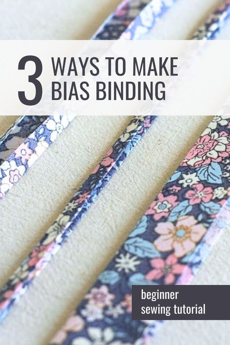 This guide will help you to understand the different kinds of bias binding to use for clothing and how to make your own without any special supplies. There are 3 primary kinds of bias binding: single fold, double fold, and half fold/French method. How To Make Bias Binding, Small Outdoor Furniture, Make Bias Binding, Bias Tape Tutorial, Shirred Fabric, Old Sheets, Bias Tape Maker, Binding Tutorial, Printable Chart