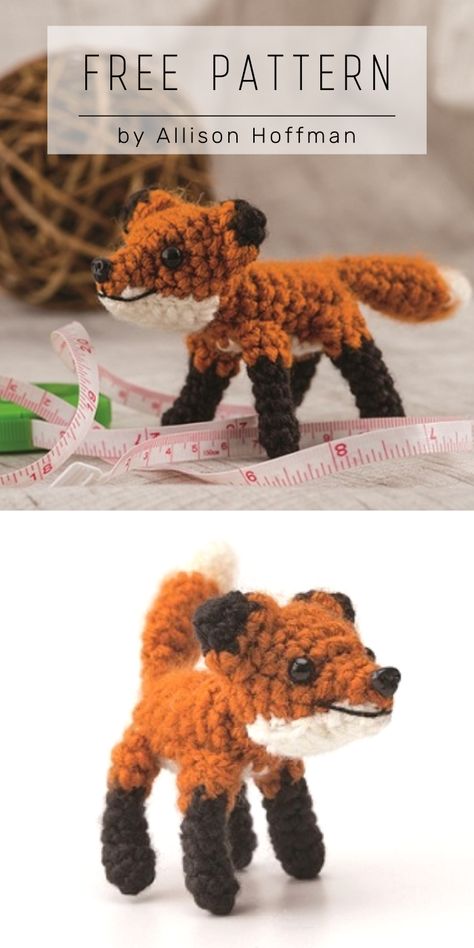 Foxes have grown in popularity so much— wouldn’t you love to have one for a pet? This one has black legs and an off-white tummy, achieved with simple color changes. A pet slicker brush used on each piece will make a fuzzy Fox. Free amigurumi pattern excerpted with permission from AmiguruME Pets: Make Cute Crochet Animals by Allison Hoffman. Crochet Fox Pattern Free, Cute Crochet Animals, Crochet Toys Free Patterns, Crocheted Fox Pattern, Amigurumi Fox, Crochet Birds, Crochet Animals Free Patterns, Beginner Crochet Projects, Crochet Amigurumi Free