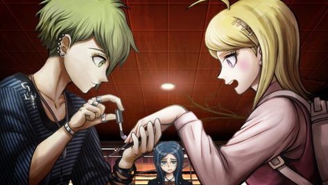 Rantaro does my nails!! They are actually so cute! I wonder why he so good at it?! Rantaro Amami, Gundham Tanaka, Soul Friend, New Danganronpa V3, Danganronpa Memes, Nail Brush, Nagito Komaeda, Danganronpa 3, Across The Universe