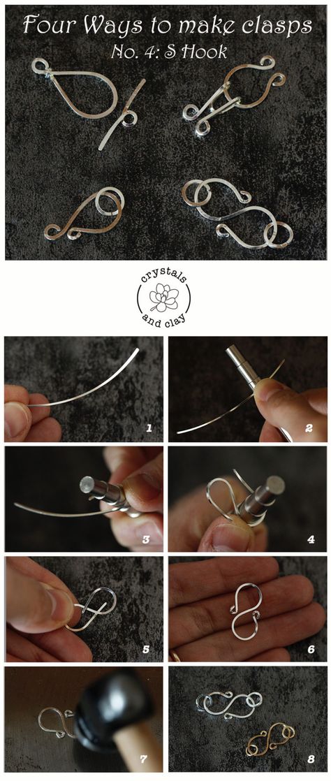 Jewelry Making Basics 5 - Four Ways To Make Wire Clasps | Crystals and Clay Diy Jewelry For Beginners, Diy For Beginners, Wire Clasp, Wire Jewelry Tutorial, Diy Jewelry Unique, Diy Jewelry Inspiration, Diy Wire Jewelry, Jewelry Making Project, Jewelry Clasps