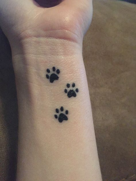 Small Paws Tattoo, Four Paw Print Tattoo, Simple Paw Print Tattoo Outline, Paw Print Tattoo Simple, Three Paw Print Tattoo, Paw Prints Tatoos Ideas, Paw Print Tattoo On Finger, Animal Paw Tattoo, 3 Paw Print Tattoo