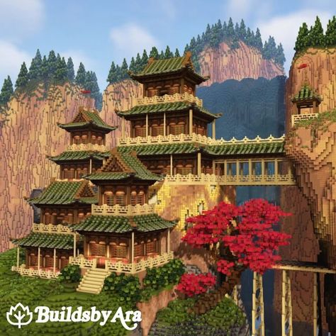 Minecraft Japanese Farmhouse, Chinese Temple Minecraft, Bdubs Hermitcraft Builds, Asian House Minecraft, Japanese Castle Minecraft, Minecraft Japanese Temple, Temple Minecraft, Pretty Minecraft Houses, Japanese Minecraft Builds