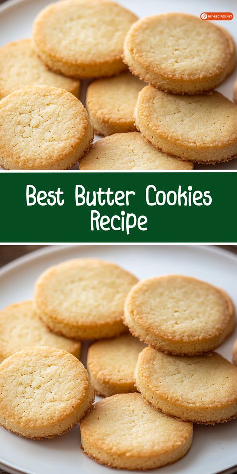 Try the Best Butter Cookies Recipe! Buttery, soft, and topped with sugar, these cookies are a crowd-pleaser every time. Old Fashioned Butter Cookies, Famous Cookie Recipes, Cps Butter Cookie Recipe, Best Butter Cookie Recipe Ever, Butter Sugar Cookie Recipe, Soft Butter Cookies Recipe, Butter Biscuit Recipe, Butter Cookies Recipes, Best Butter Cookies